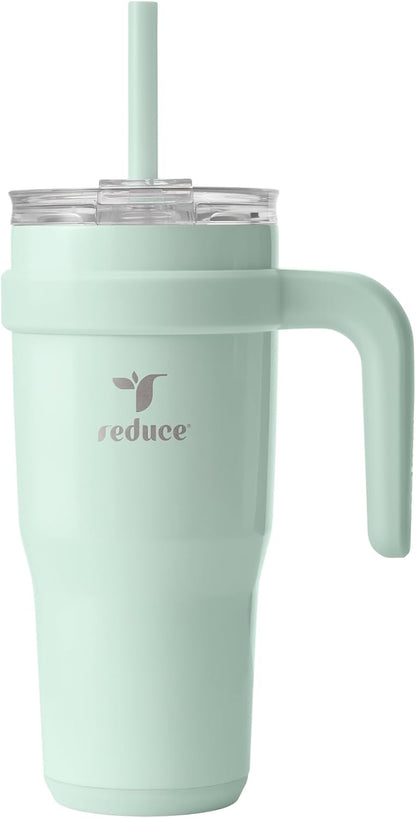 REDUCE 24 oz Stainless Steel Tumbler with Handle - Dual-Wall Vacuum Insulated Travel Mug, Sweat-Proof Lid & Reusable Straw - Keeps Drinks Cold for 24 Hrs, Fits Cupholders, Dishwasher Safe - Lilac Bud