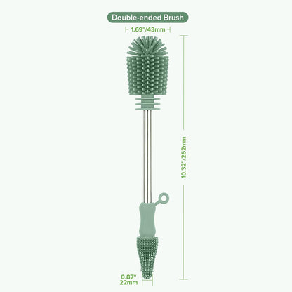 Haakaa Silicone Cleaning Brush for Baby Bottles and Crevices, Double-Ended Bottle Brush for Breast Pumps, Milk Collectors, Nipples and Breastmilk Storage Bags, Food-Grade Silicone, Pea Green, 1 Pack