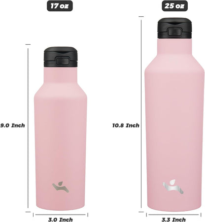 Konokyo Insulated Water Bottle with Straw,25 OZ Double Wall Vacuum Stainless Steel Water Flask with 2 Lids,Black