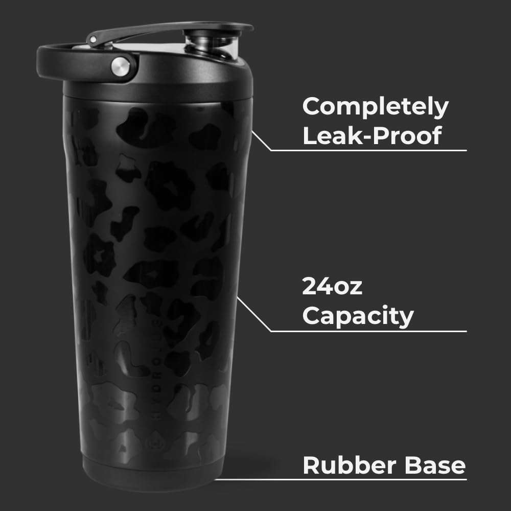 HydroJug 24 oz New Stainless Steel Shaker – Insulated, Leakproof, BPA-Free with Silent Mixing Grate – No Clumps, No Noise – Premium Shaker for Fitness, Sports & Everyday Use, Black