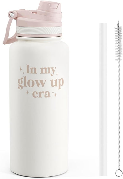 SANDJEST Pickleball Stainless Steel Water Bottle with Strap 32oz, Insulated Bottles with Straw and Spout Lid for Gym Sports Travel Outdoor, Gifts for Women Girls Birthday Christmas