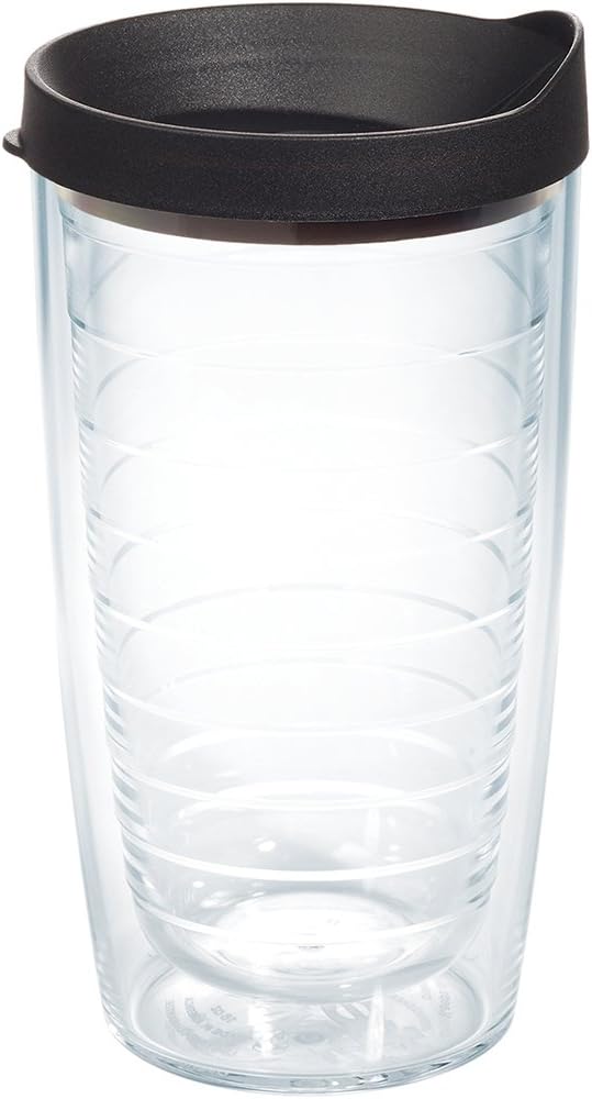 Tervis Clear & Colorful Lidded Made in USA Double Walled Insulated Tumbler Travel Cup Keeps Drinks Cold & Hot, 24oz, Black Lid, 1 Count (Pack of 1)