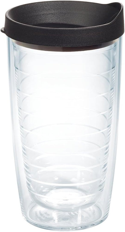 Tervis Clear & Colorful Lidded Made in USA Double Walled Insulated Tumbler Travel Cup Keeps Drinks Cold & Hot, 24oz, Black Lid, 1 Count (Pack of 1)