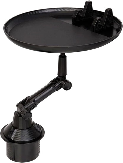 Cellet Cup Holder Tray for Car with Phone Mount – Expandable Base, 360° Rotation Food & Drink Tray with Non-Slip Surface, Adjustable Arm for Eating in Vehicle – Fits Most Standard Car Cup Holders