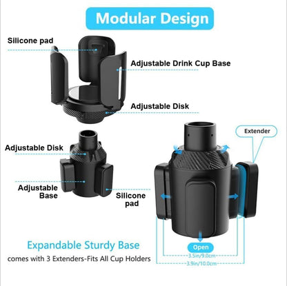 Car Cup Holder Expander, Cup Holder Extender Adapter with Expandable Arm and Offset Adjustable Base