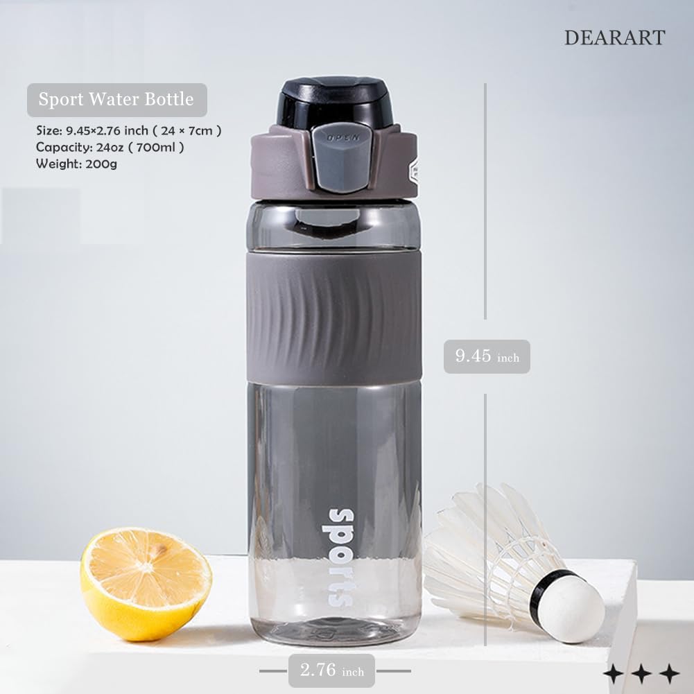DEARART 24oz Water Bottles with Buckle, 100% Leakproof Anti Slip Silicone Bottle, No Straw Clear Bottle Easy Clean, Suit Sport Office School Travel Gym Yoga for Women Men, Dark Cyan