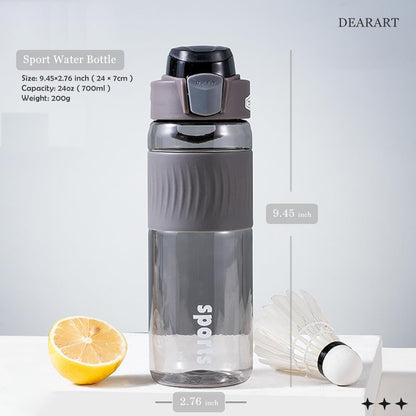 DEARART 24oz Water Bottles with Buckle, 100% Leakproof Anti Slip Silicone Bottle, No Straw Clear Bottle Easy Clean, Suit Sport Office School Travel Gym Yoga for Women Men, Dark Cyan