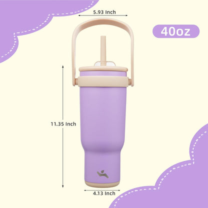 Konokyo 30 oz Tumbler with Side Handle, Insulated Water Bottle with Straw and 2 in 1 Lid, Stainless Steel Cup Travel Coffee Mug for Sports Office Gym,Purple