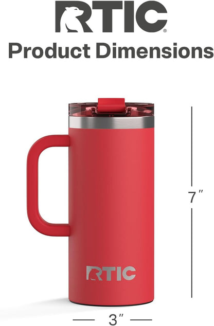 RTIC 20oz Road Trip Travel Mug with Lid and Handle, Ceramic Lined, Insulated, Stainless Steel, Metal, Double Wall Vacuum-Insulation, Portable Coffee, Tea Cup for Hot and Cold Drink, Black
