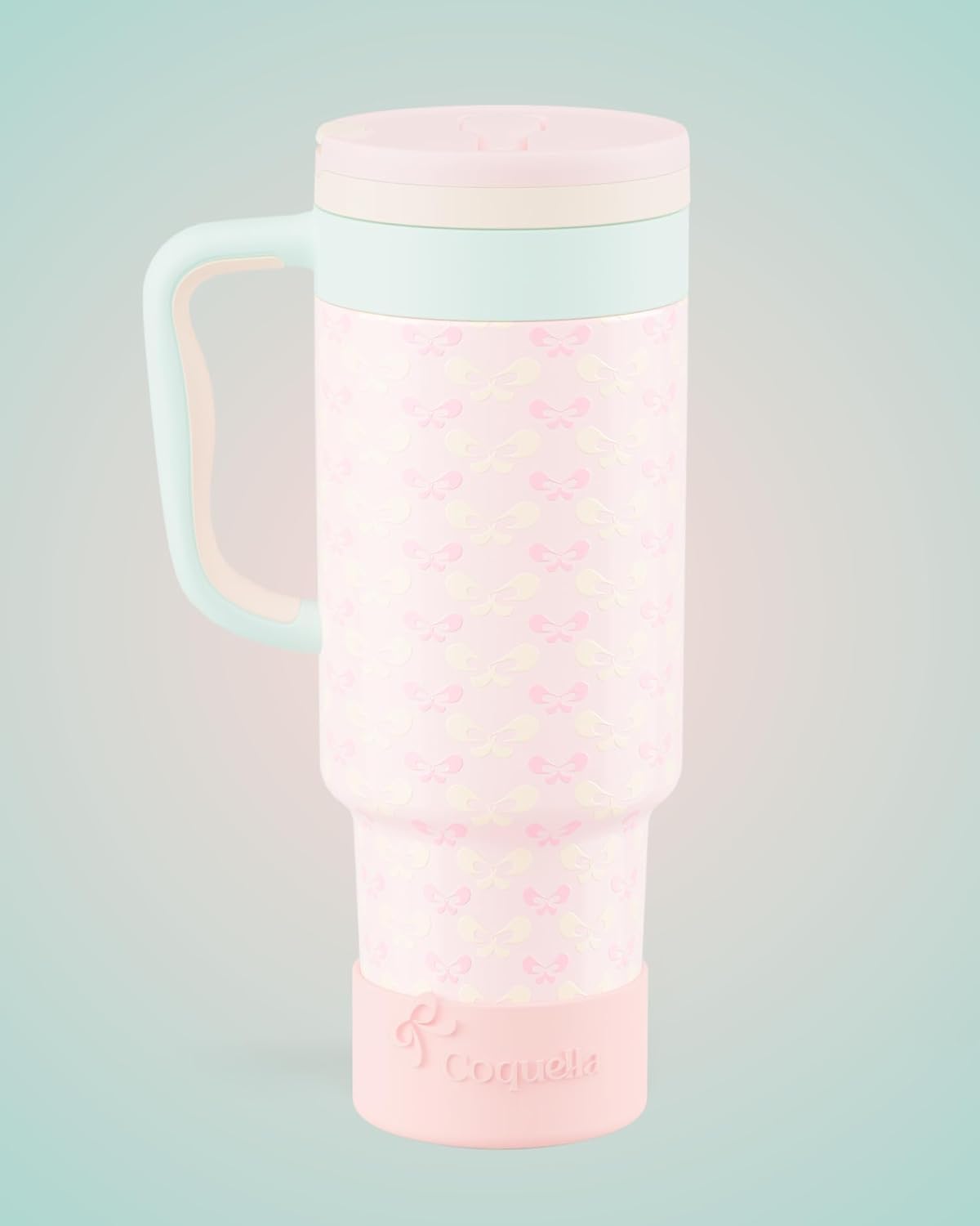 40 oz Insulated Tumbler with Handle and Push-Button Straw Lid, Stainless Steel Travel Cup for Gym Office, Leakproof, BPA-Free, Cup Holder Friendly, Bow Silicone Boot, Purple (Light Lilac)