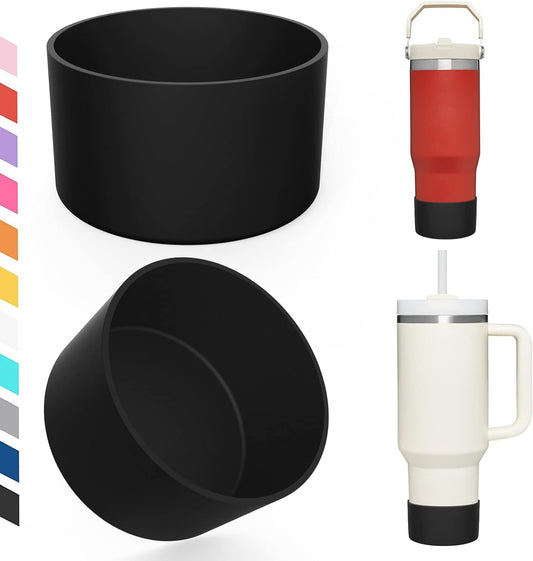 Airboat Upgrade 2PCS Protective Silicone Boot Bumper for Stanley Quencher Adventure 40oz 30oz IceFlow 20oz 30oz Tumbler, Water Bottle Bottom Sleeve Cover Accessories for Stanley Mug Cup(Black)