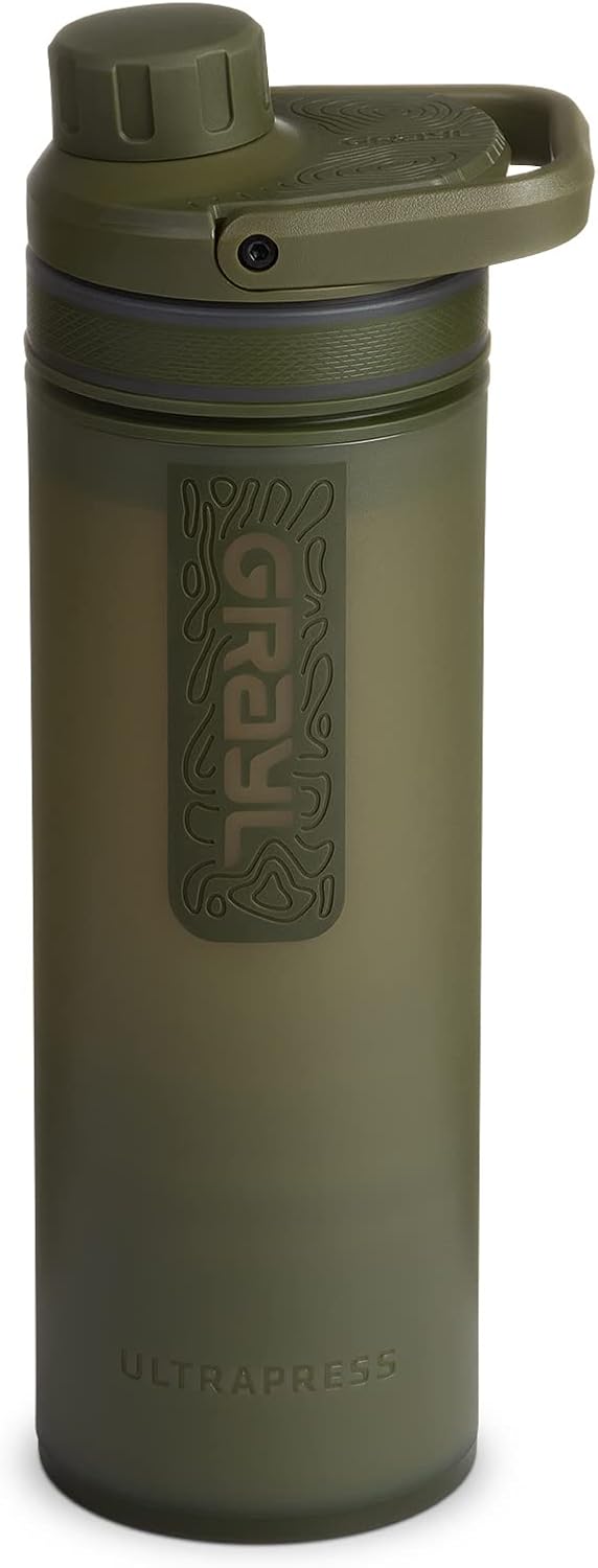 GRAYL UltraPress Water Purifier & Filter Bottle for Hiking, Backpacking, and Travel (Forest Blue)