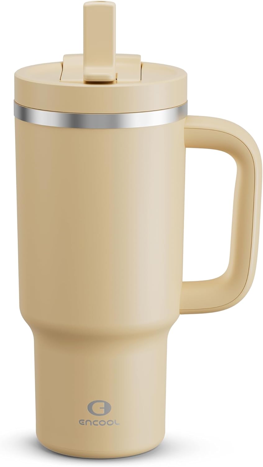 40 oz Tumbler with Handle and Straw: Stainless Steel Insulated Tumbler Keeps Cold for 24 Hours, Leakproof Travel Cup Fits in Cup Holder and BPA-Free, Cotton Candy