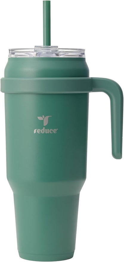 REDUCE 24 oz Stainless Steel Tumbler with Handle - Dual-Wall Vacuum Insulated Travel Mug, Sweat-Proof Lid & Reusable Straw - Keeps Drinks Cold for 24 Hrs, Fits Cupholders, Dishwasher Safe - Lilac Bud