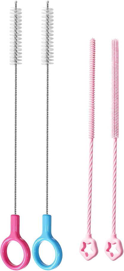 AONEZ Straw Cleaner Brushes Set of 4 - Silicone Straw Cleaner Brush - Straw Brush with Non-Slip Handle in Extra-Long Straw Brush for Metal, Glass, Plastic Reusable Drinking Straws