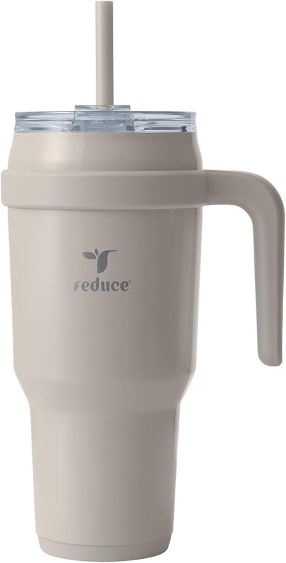 REDUCE 24 oz Stainless Steel Tumbler with Handle - Dual-Wall Vacuum Insulated Travel Mug, Sweat-Proof Lid & Reusable Straw - Keeps Drinks Cold for 24 Hrs, Fits Cupholders, Dishwasher Safe - Lilac Bud