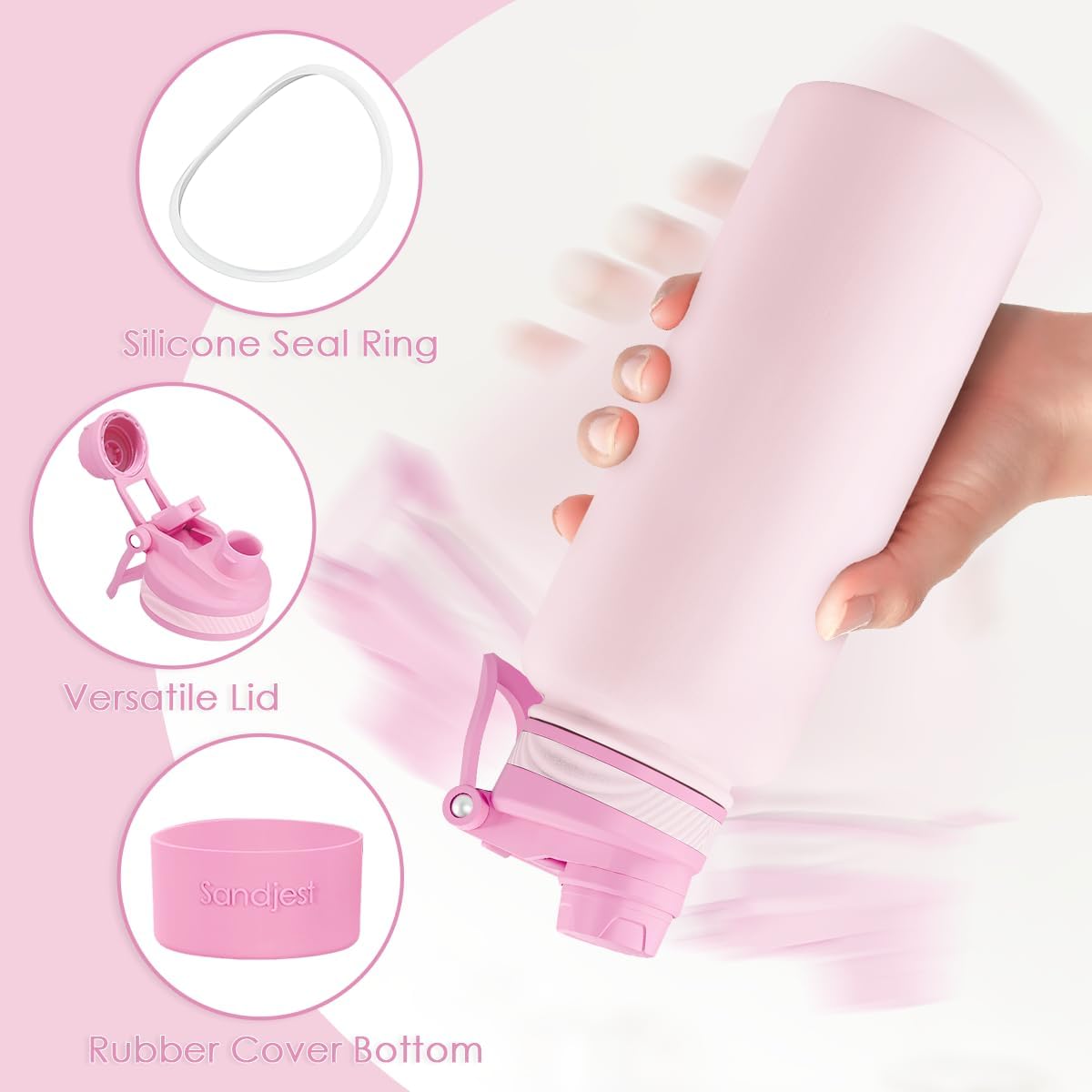 SANDJEST Pickleball Stainless Steel Water Bottle with Strap 32oz, Insulated Bottles with Straw and Spout Lid for Gym Sports Travel Outdoor, Gifts for Women Girls Birthday Christmas