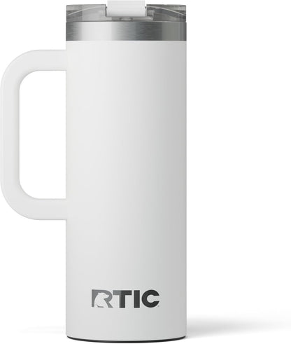 RTIC 20oz Road Trip Travel Mug with Lid and Handle, Ceramic Lined, Insulated, Stainless Steel, Metal, Double Wall Vacuum-Insulation, Portable Coffee, Tea Cup for Hot and Cold Drink, Black