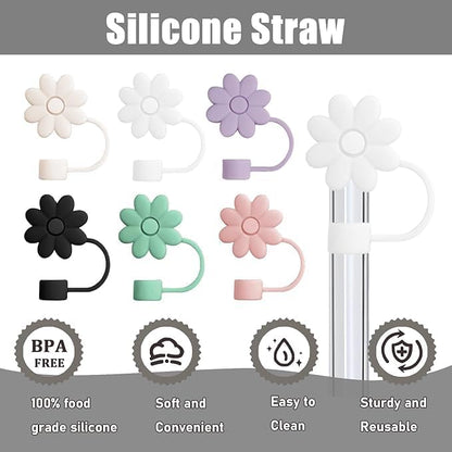 Flower Straw Covers Toppers for Stanley Cups 30&40 Oz Tumbler with Handle Accessories 4PCS Silicone Straw Caps Reusable Straws Tips Protectors for Stanley Cup 10mm 0.4in Straws,Off White