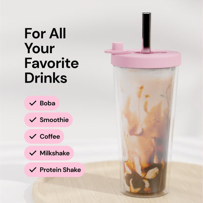 Dodoko Reusable Boba Cup and Straw Boba Tea Cup Bubble Tea Cup Reusable Iced Coffee Cup Cold Coffee Cup Smoothie Cup with Lid and Straw Smoothie Cup to go Smoothie Tumbler 17 oz - Sage Green