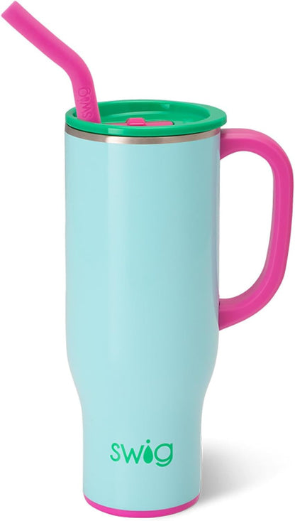 Swig Life 40oz Mega Mug, 40 oz Tumbler with Handle and Straw, Cup Holder Friendly, Dishwasher Safe, Extra Large Insulated Tumbler, Stainless Steel (Pickleball)