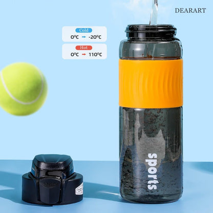 DEARART 24oz Water Bottles with Buckle, 100% Leakproof Anti Slip Silicone Bottle, No Straw Clear Bottle Easy Clean, Suit Sport Office School Travel Gym Yoga for Women Men, Dark Cyan