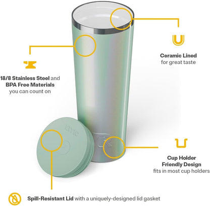 RTIC 20oz Everyday Tumbler Insulated Stainless Steel Portable Travel Coffee Cup with Straw, Ceramic Lining, Spill-Resistant Lid, BPA-Free, Hot and Cold Drink, Beach