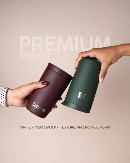 Cubitt Coffee Mug 12oz – Smart Lid, Ceramic Interior, Leak-Proof, Stainless Steel, Sand