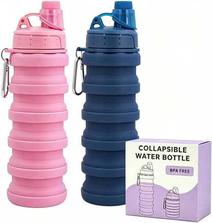 Collapsible Water Bottles Travel water bottle Sports Portable Sport Water Bottle Reusable Water Bottles comes with mountaineering Buckle 500ml silicone Water-proof camping water bottle