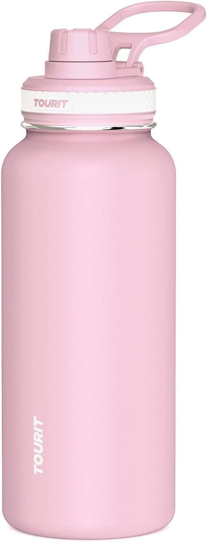 TOURIT 24 oz Insulated Water Bottle, Stainless Steel Water Bottles With Handle, Double-Wall Vacuum Sports Water Bottle, BPA Free Leakproof Water Bottle, Black