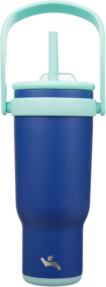 Konokyo 30 oz Tumbler with Side Handle, Insulated Water Bottle with Straw and 2 in 1 Lid, Stainless Steel Cup Travel Coffee Mug for Sports Office Gym,Purple
