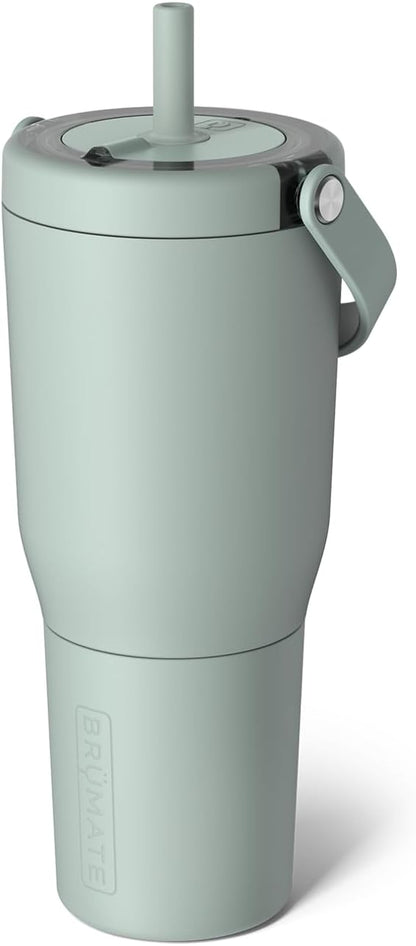 BrüMate Resa 35oz 100% Leakproof Tumbler w/Handle & Straw | Flexible SoftSip Straw | Silicone Sleeve for Durability | Stainless Steel | Cup Holder & Travel Friendly Water Bottle (Java)