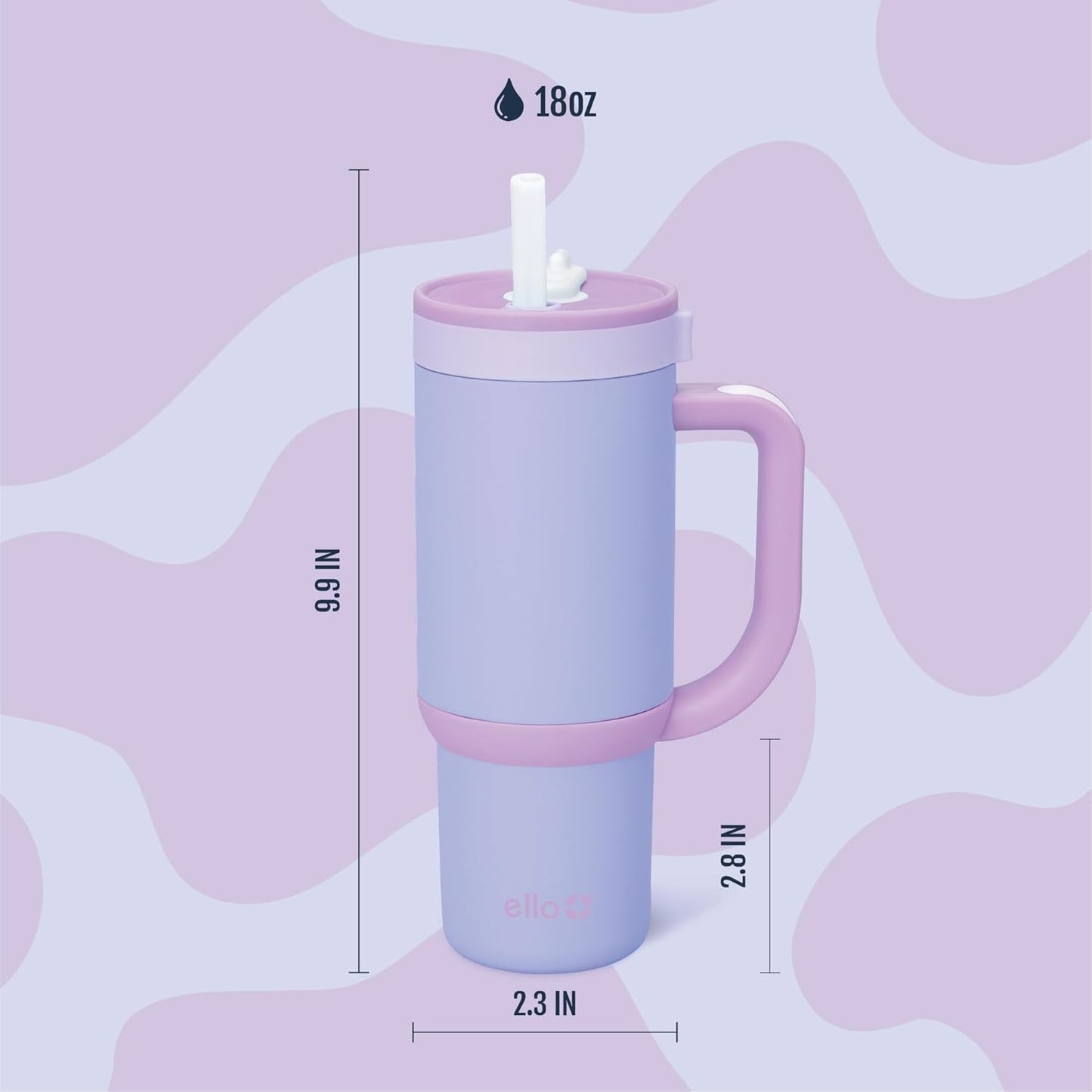 Ello Oasis 18oz Kids Tumbler with Handle & Retracting Straw, 100% Leakproof Reusable Insulated Stainless Steel Cup, Gifts for Teens Girls Boys, Keeps cold for 18 Hours, Cup Holder Friendly, Glacier