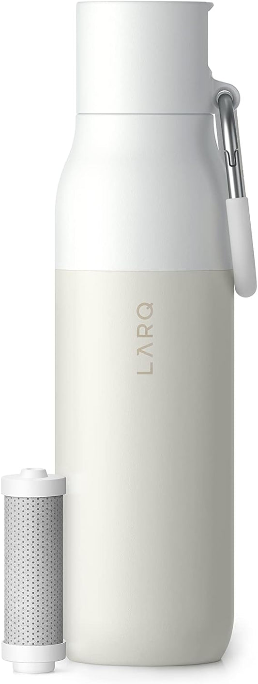 LARQ Bottle Filtered – Insulated Stainless Steel Water Bottle with Filter Straw, Removes Chlorine, PFAS Lead, BPA-Free Leak Proof Flip Top, 24h Cold for Travel Gym Office, 25 oz, Obsidian Black