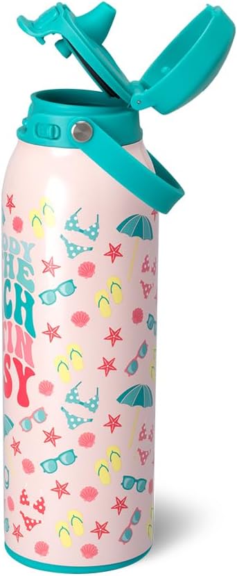 Swig Life 36oz Insulated Water Bottle, Travel Water Bottle with Straw and Lid, Cup Holder Friendly, Stainless Steel (Pickleball)