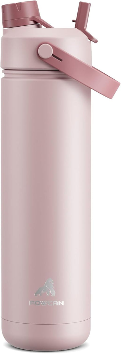 POWCAN 26 oz Insulated Water Bottle with 2-in-1 Straw and Spout Lid, Keep Cold 24H, Leak-Proof, Fits in Car Cup Holder, Stainless Steel Water Bottle for Sports, Travel, and School (Mint)
