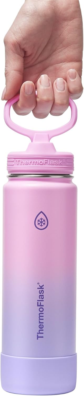 ThermoFlask Insulated Water Bottle with Spout Lid (24 oz, Lemonade Stand) - Leakproof, Stainless Steel Water Bottle for Cold & Hot Drinks, Travel & Daily Hydration