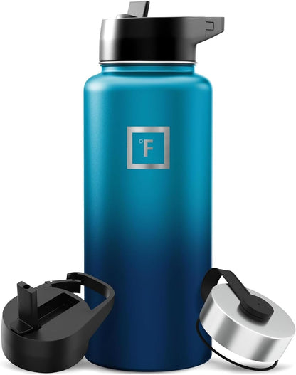 IRON °FLASK Camping & Hiking Hydration Flask with Straw, Wide Mouth Insulated Stainless Steel Sports Water Bottle - 22 oz Aurora