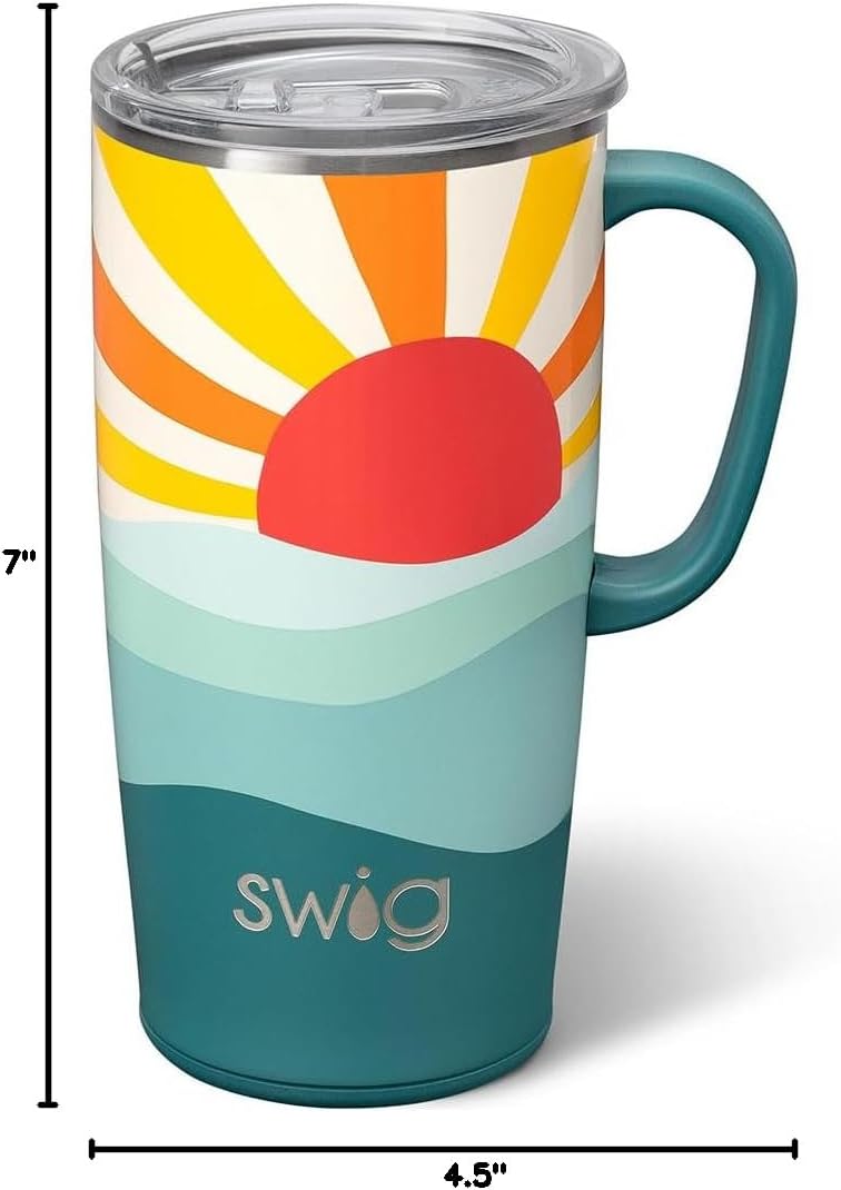 Swig Life 18oz Travel Mug, Insulated Tumbler with Handle and Lid, Cup Holder Friendly, Dishwasher Safe, Stainless Steel, Travel Coffee Cup (Honey Meadow)