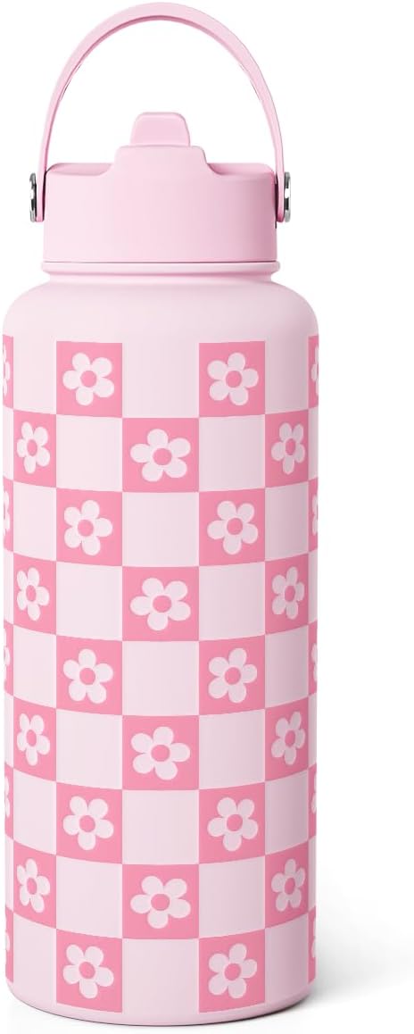 SANDJEST Pickleball Gift for Women, Water Bottle Stainless Steel 32oz with Lid & Straw, Sport Insulated Bottles Gifts for Girls Friends Teens Birthday Christmas