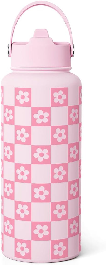 SANDJEST Pickleball Gift for Women, Water Bottle Stainless Steel 32oz with Lid & Straw, Sport Insulated Bottles Gifts for Girls Friends Teens Birthday Christmas