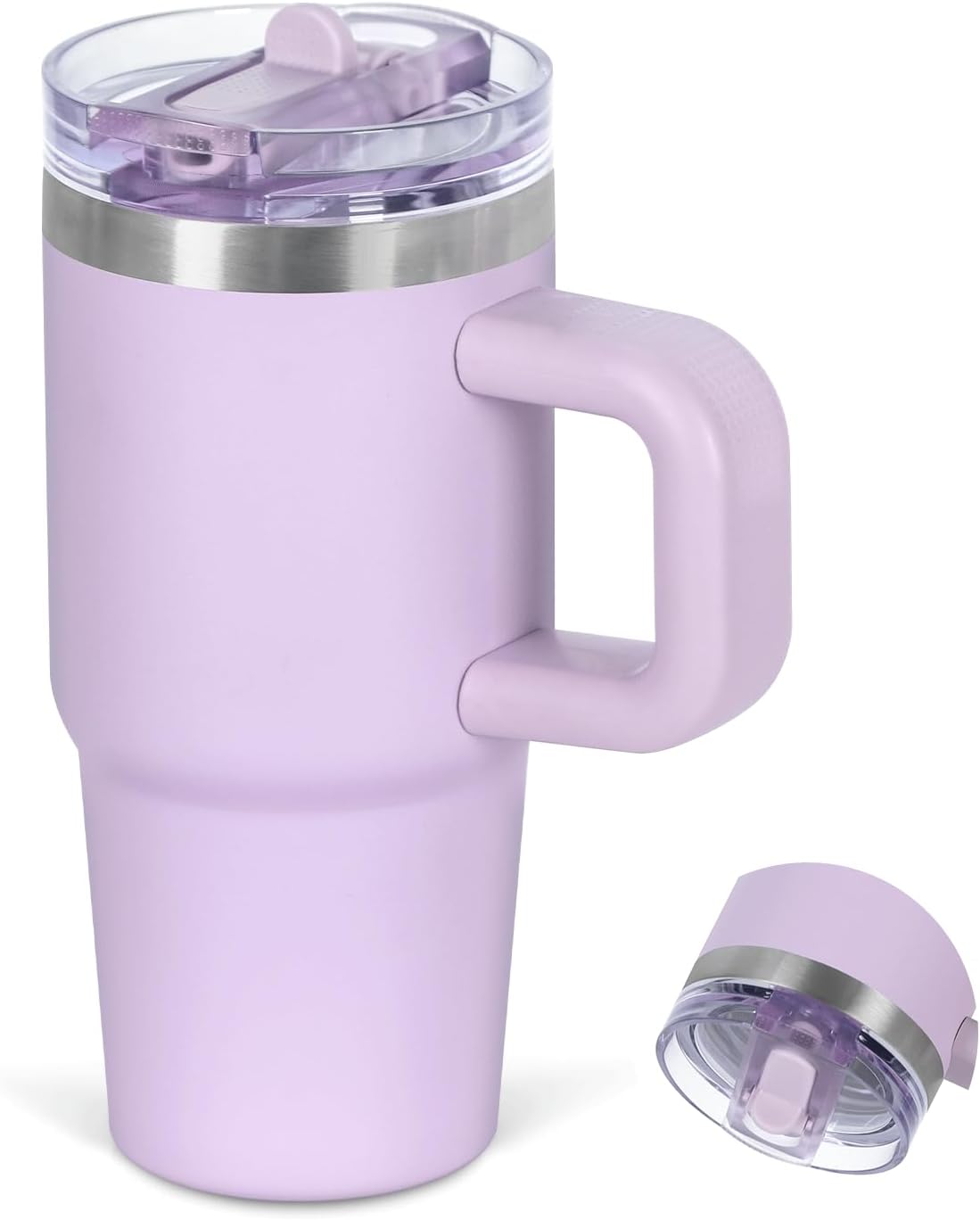 Cosictic 14 Oz Flip Straw Tumbler with Handle for Kids, Stainless Steel Double Wall Insulated Cup for Children with Flip Top Lid, 14 Oz Leak-proof Cups for Kids, Sky Blue and Purple