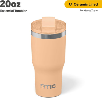 RTIC 20oz Essential Tumbler with Lid, Ceramic Lined, Insulated, Stainless Steel, Metal, Double Wall Vacuum-Insulation, Travel Cup for Iced Coffee, Tea, Hot and Cold Drink, Graphite