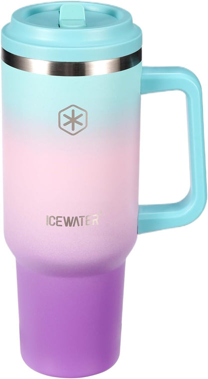 ICEWATER 40 oz Tumbler with 2 Lids (Flip & Standard Straw),100% Leak Proof Insulated Tumbler with Handle, Cup Holder Friendly, Stainless Steel Water Bottle, Gifts for Women & Men (Violet)