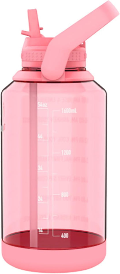 Takeya Motivational Water Bottle with Straw Lid and Time Marker (64 oz, Vivacity Purple) - Leakproof, BPA Free Water Bottle for Daily Intake Tracking