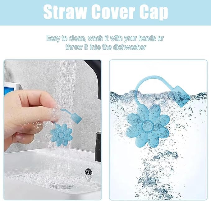 Flower Straw Covers Toppers for Stanley Cups 30&40 Oz Tumbler with Handle Accessories 4PCS Silicone Straw Caps Reusable Straws Tips Protectors for Stanley Cup 10mm 0.4in Straws,Off White