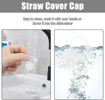 Flower Straw Covers Toppers for Stanley Cups 30&40 Oz Tumbler with Handle Accessories 4PCS Silicone Straw Caps Reusable Straws Tips Protectors for Stanley Cup 10mm 0.4in Straws,Off White