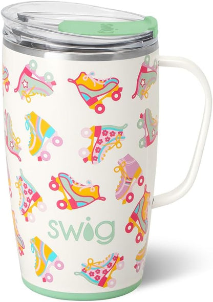Swig Life 18oz Travel Mug, Insulated Tumbler with Handle and Lid, Cup Holder Friendly, Dishwasher Safe, Stainless Steel, Travel Coffee Cup (Honey Meadow)