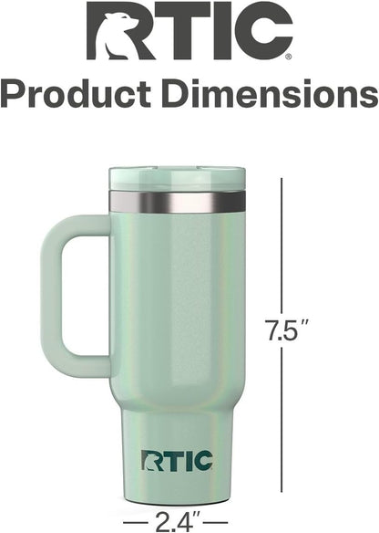 RTIC Little Road Trip Tumbler 16oz for Kids with Straw Lid and Handle, Ceramic Lined, Insulated Stainless Steel Travel Water Mug Cup, Leak-Proof, RTIC Ice Glitter