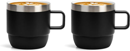 Zenbo 8 oz Stackable Espresso/Coffee Cups with Magnetic Lid, Ceramic-Lined 18/8 Stainless Steel Mini Tumblers, Double-Wall Vacuum Insulated & Dishwasher Safe for Travel & Office (Sage Green-2 Pack)